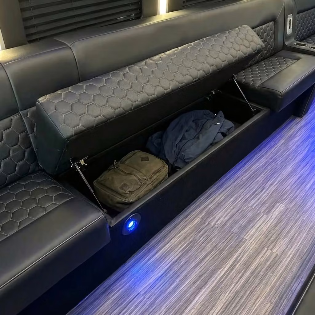 saratoga party bus under seat storage