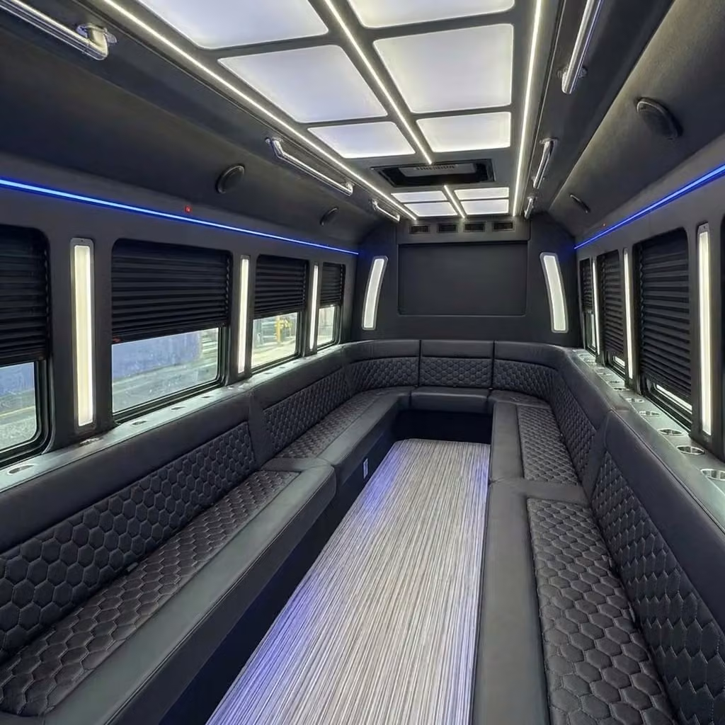 saratoga party bus wraparound seating